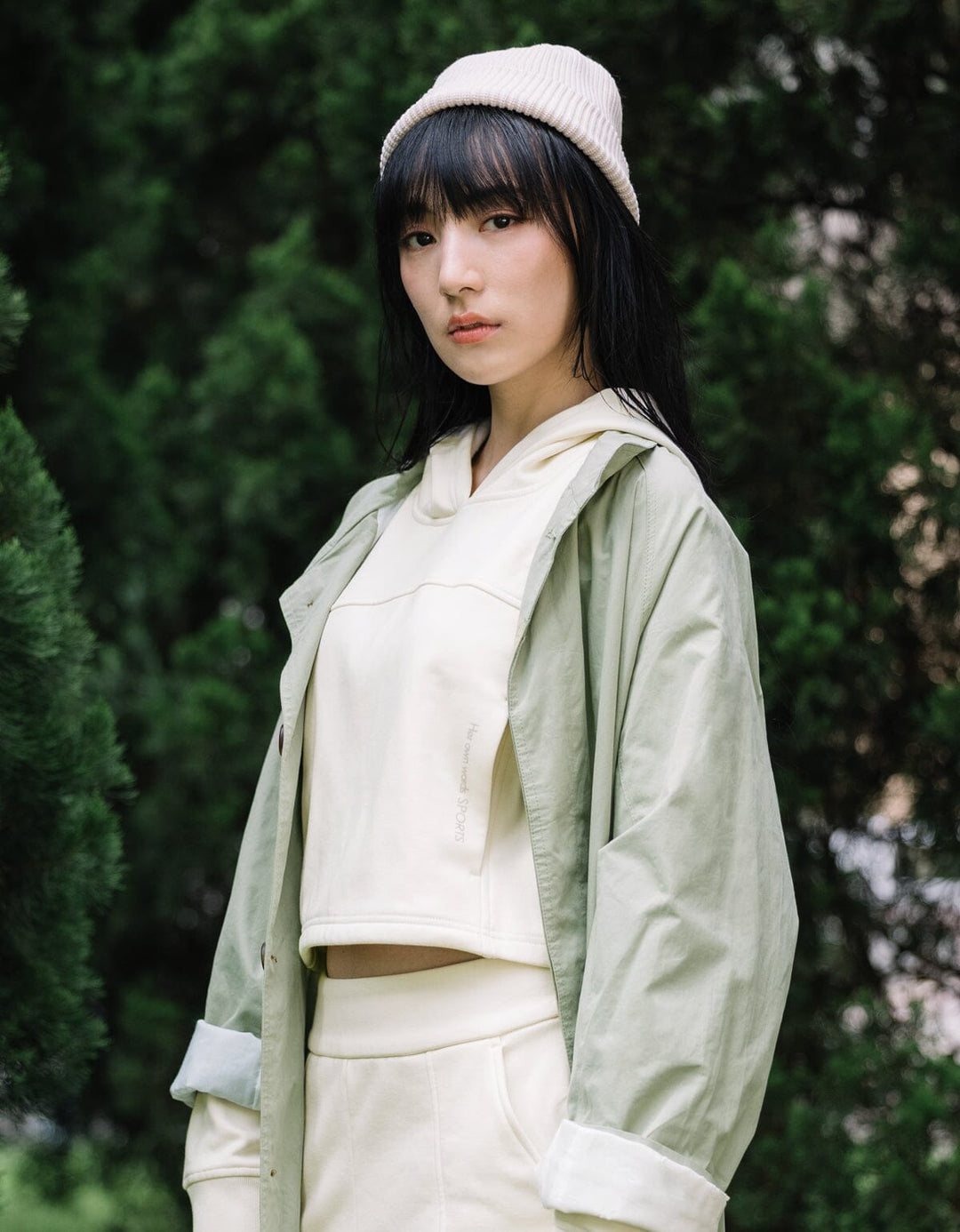 French Terry Cropped Hoodie Long Sleeve Her own words SPORTS 