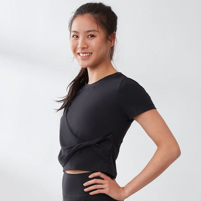 Effortless Sustainable UV Protection Yoga Wrap Short Sleeve Crop Top Tops Her own words SPORTS Black XS 