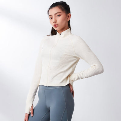 Sustainable Seamless Knit Slim Fit Crop Jacket Tops Her own words SPORTS Antique White XS 