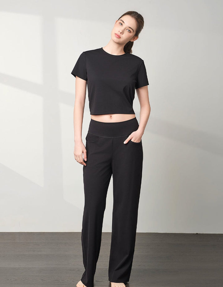 HOW-EFFORTLESS Slim Fit Keyhole Tie-Back Short Sleeve Crop Top Crop Top Her own words SPORTS 