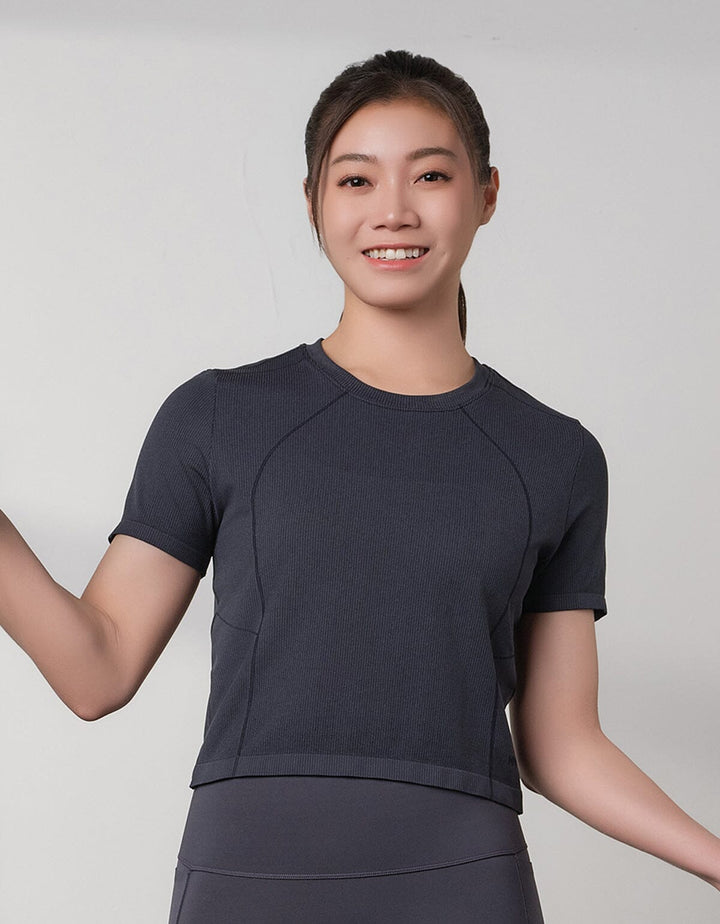 Seamless Knit Ribbed Slim Fit Crop Short Sleeve Crop Top Her own words SPORTS 