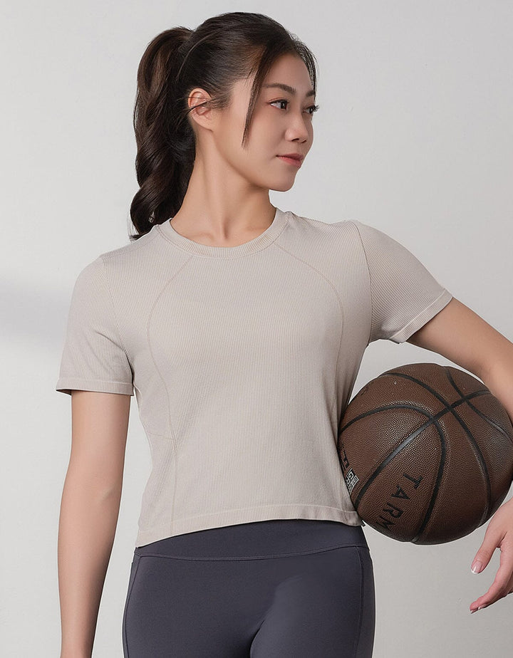 Seamless Knit Ribbed Slim Fit Crop Short Sleeve Crop Top Her own words SPORTS 