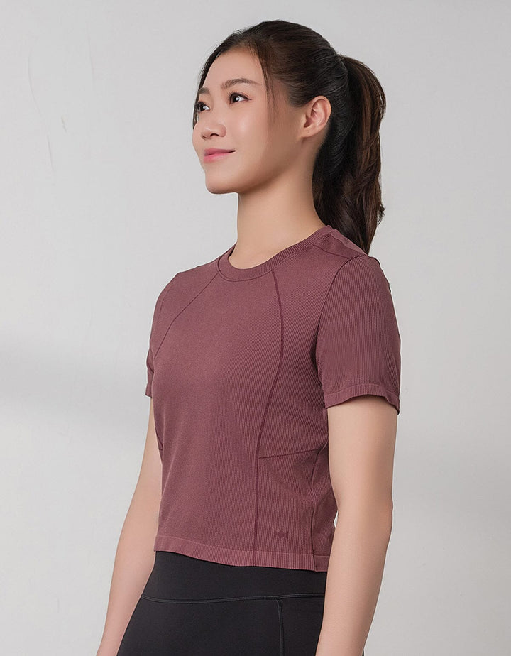 Seamless Knit Ribbed Slim Fit Crop Short Sleeve Crop Top Her own words SPORTS Port Royale x Twilight Mauve XS 