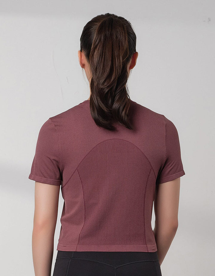 Seamless Knit Ribbed Slim Fit Crop Short Sleeve Crop Top Her own words SPORTS 