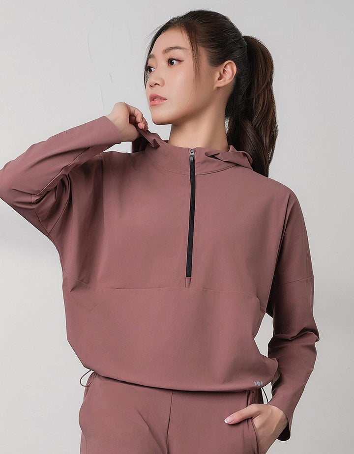 HOW-STAYDRY Half Zip Hoodie Long Sleeve Her own words SPORTS 