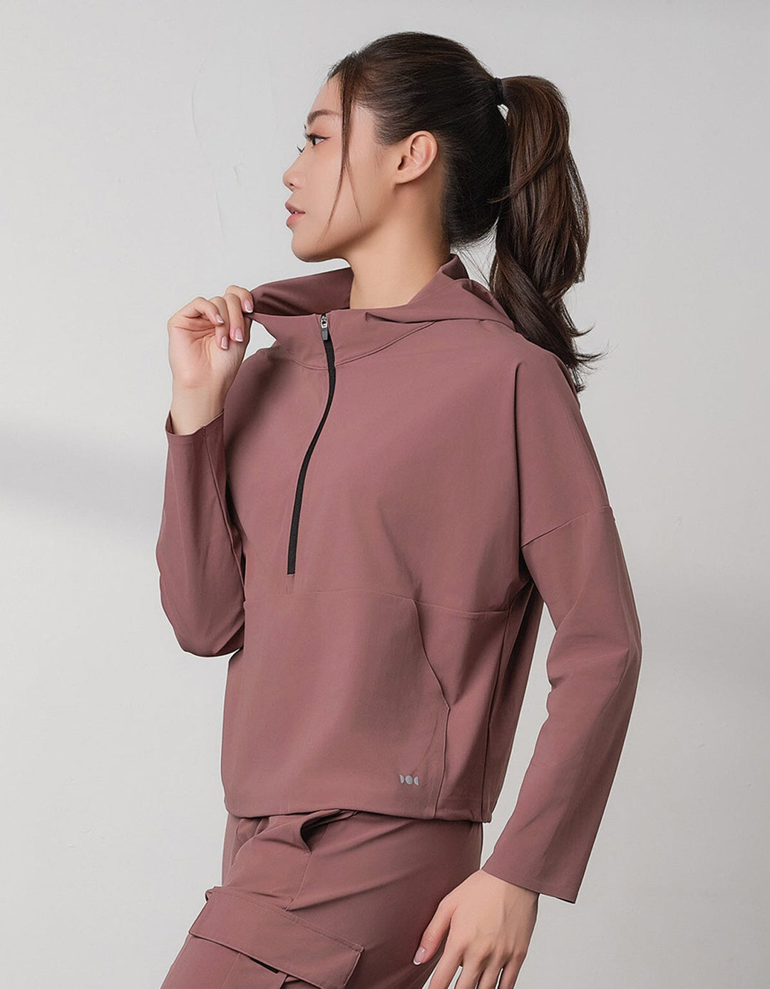 HOW-STAYDRY Half Zip Hoodie Long Sleeve Her own words SPORTS Rose Taupe S 