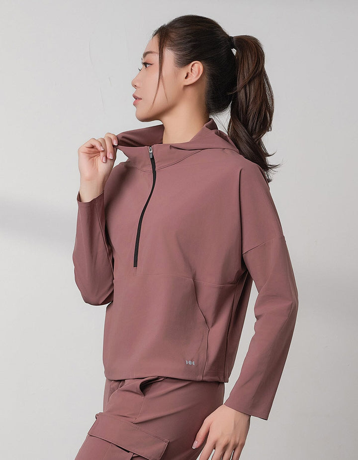 HOW-STAYDRY Half Zip Hoodie Long Sleeve Her own words SPORTS Rose Taupe S 