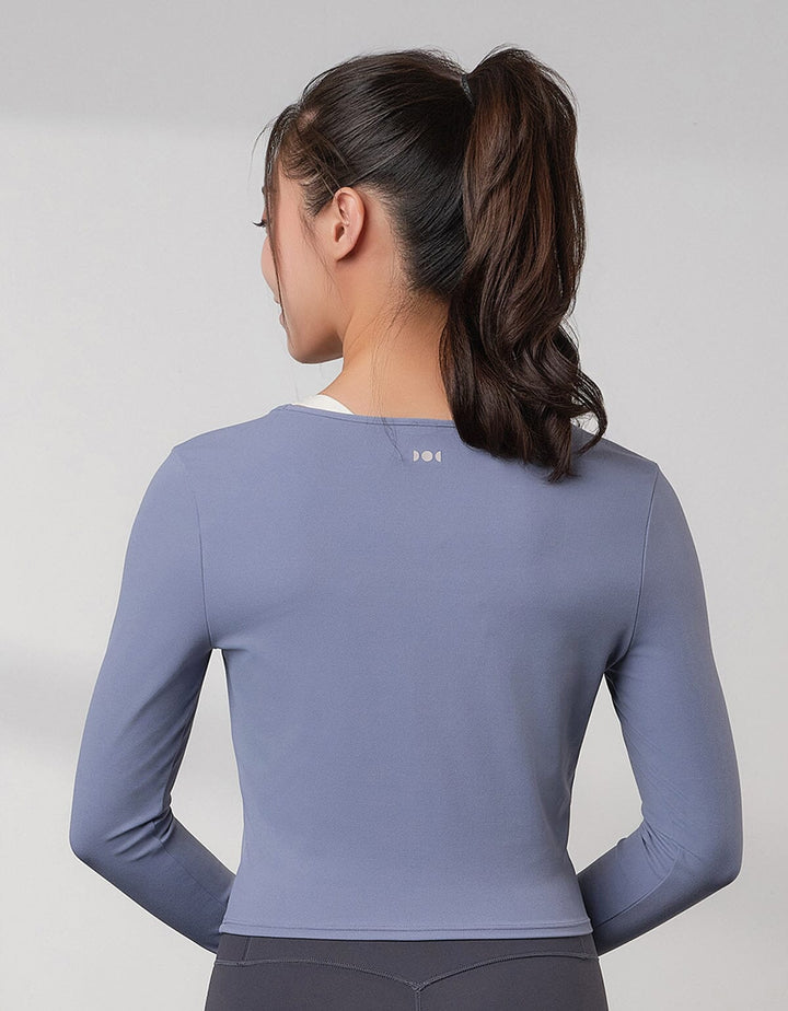 HOW-EFFORTLESS Square Neck Tight Fit Crop Long Sleeve Crop Top Her own words SPORTS Folkstone Grey XS 