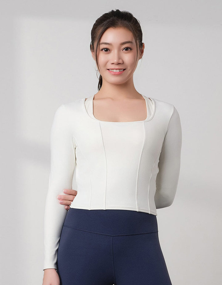 HOW-EFFORTLESS Square Neck Tight Fit Crop Long Sleeve Crop Top Her own words SPORTS 