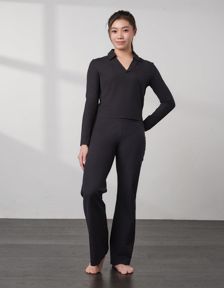 HOW-EFFORTLESS Ribbed Polo Long Sleeve Long Sleeve Her own words SPORTS 