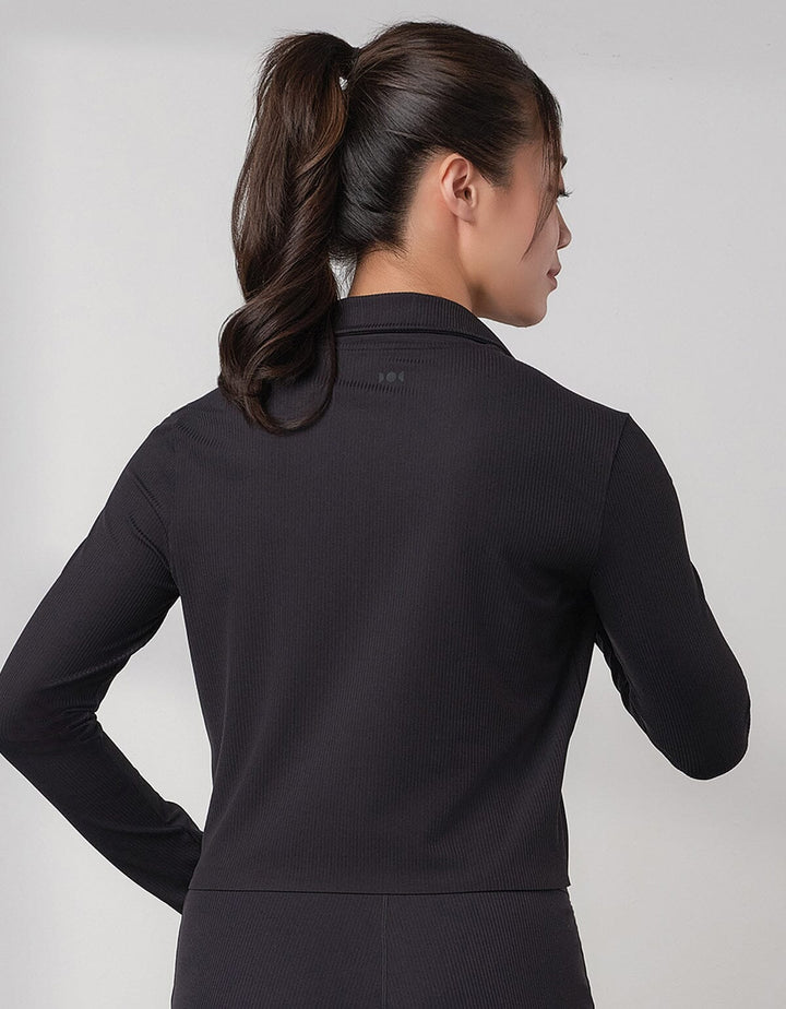 HOW-EFFORTLESS Ribbed Polo Long Sleeve Long Sleeve Her own words SPORTS 
