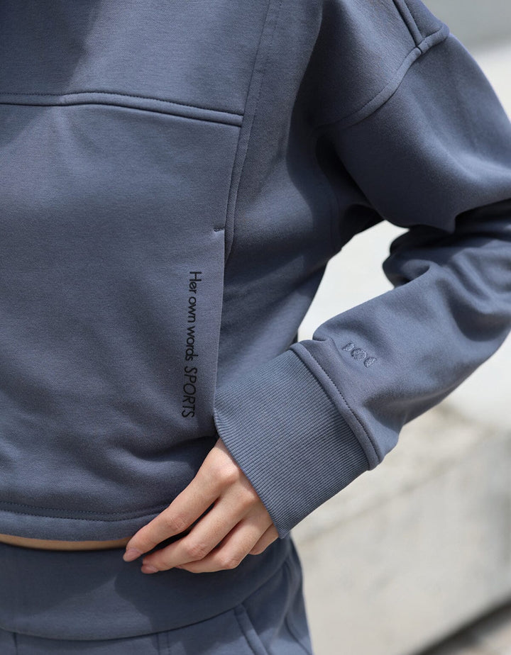 French Terry Cropped Hoodie Long Sleeve Her own words SPORTS Folkstone Grey S 