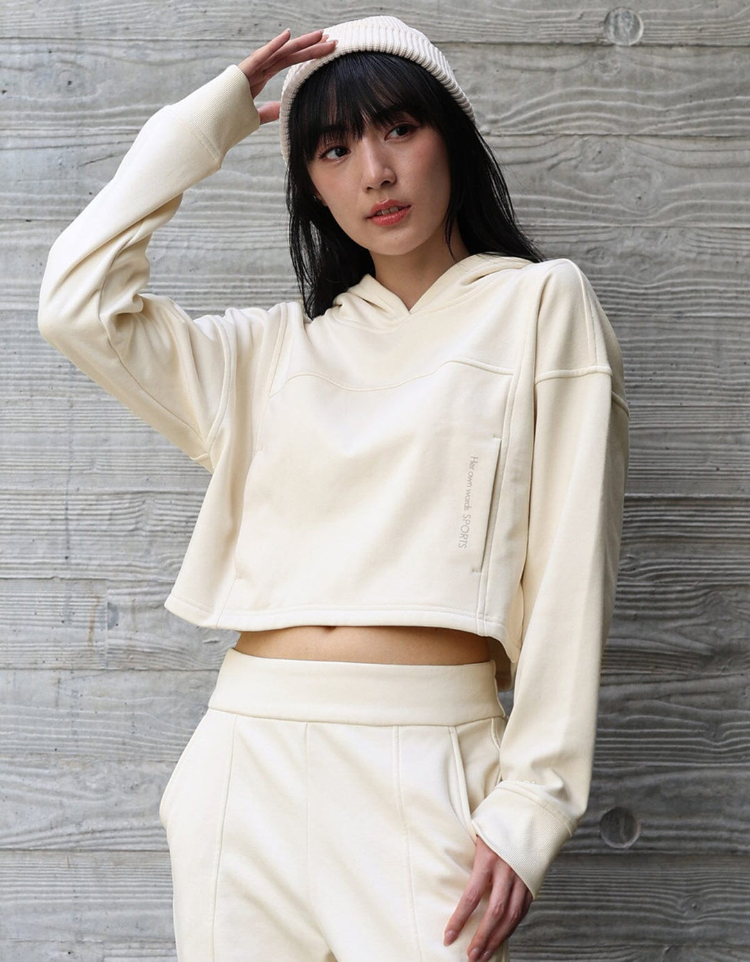 French Terry Cropped Hoodie Long Sleeve Her own words SPORTS 