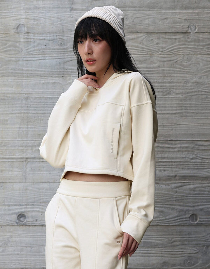 French Terry Cropped Hoodie Long Sleeve Her own words SPORTS 