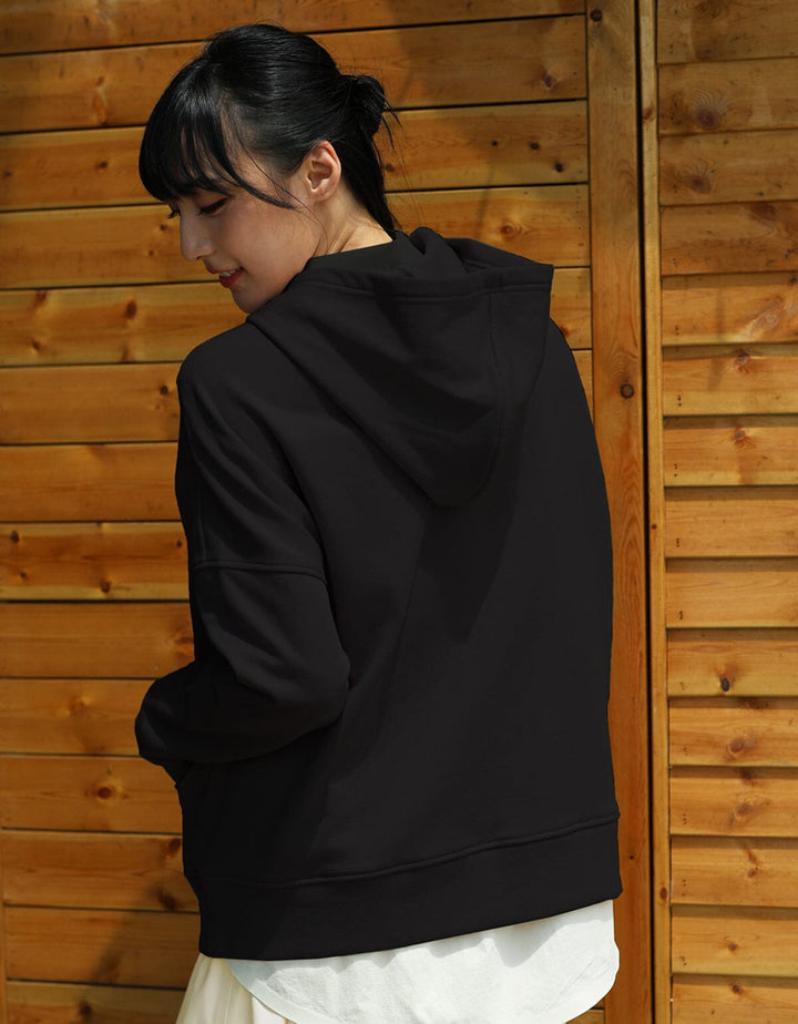 French Terry Oversized Hoodie Long Sleeve Her own words SPORTS Black S 