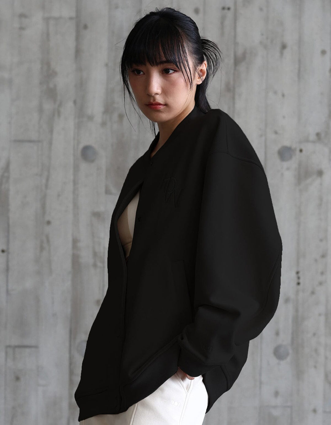 Oversized Warm Varsity Jacket Long Sleeve Her own words SPORTS Black S/M 