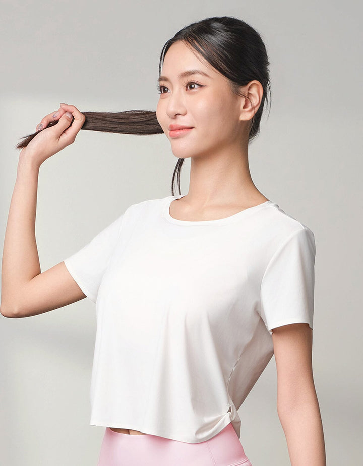 HOW-AIRY Slim-fit Ribbed Breathable Crop Short Sleeve Short Sleeve Her own words SPORTS Snow White S 