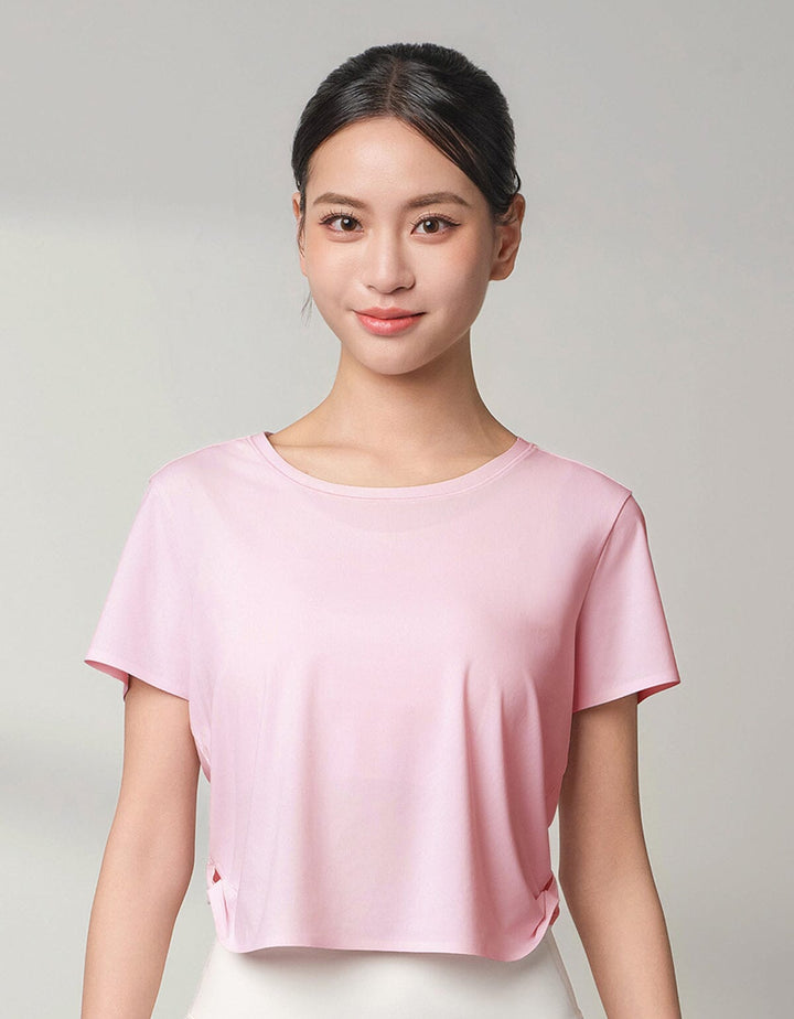 HOW-AIRY Slim-fit Ribbed Breathable Crop Short Sleeve Short Sleeve Her own words SPORTS Bubble Pink S 