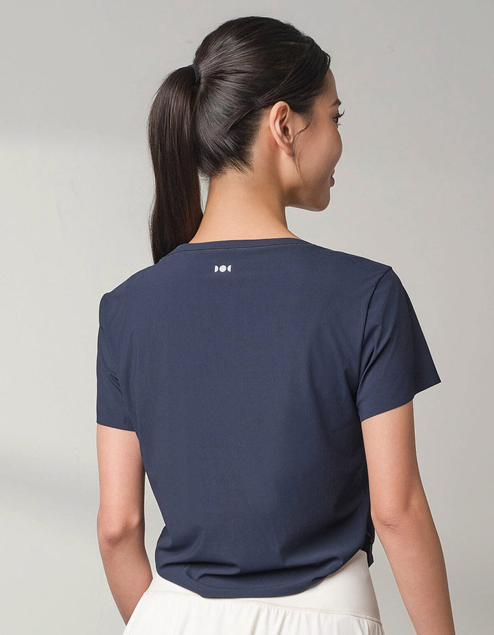 HOW-AIRY Slim-fit Ribbed Breathable Crop Short Sleeve Short Sleeve Her own words SPORTS Navy Blazer S 