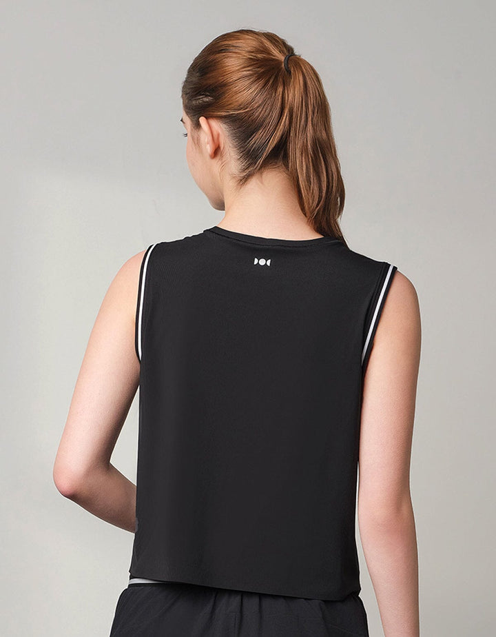 HOW-AIRY Ribbed Contrast Color Elastic Tank Top Tops Her own words SPORTS Black x Snow White S 