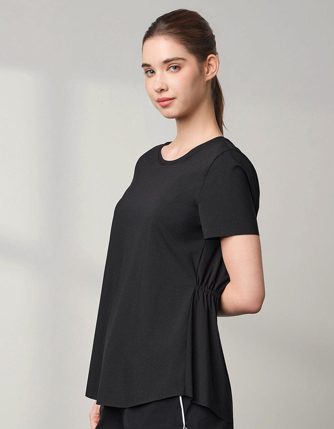 HOW-AIRY Ribbed Short Sleeve Tops Her own words SPORTS Black S 