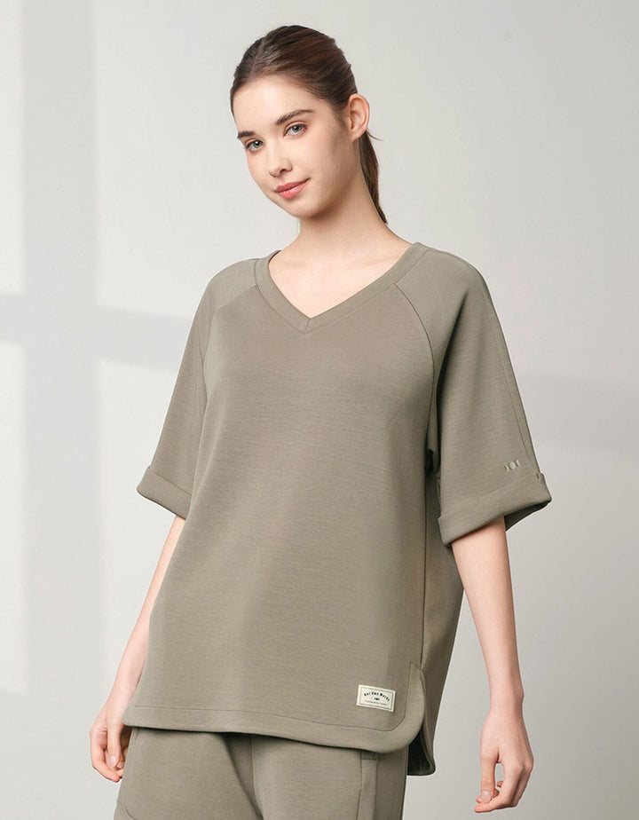 COZY TENCEL Loose V-Neck Oversized Short Sleeve Tops Her own words SPORTS 