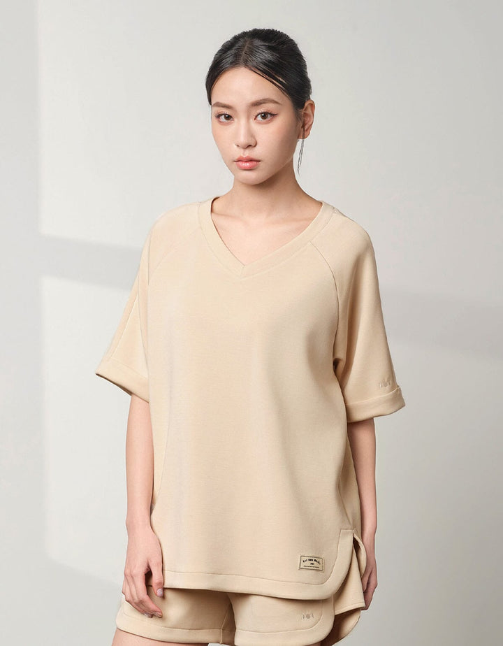 COZY TENCEL Loose V-Neck Oversized Short Sleeve Tops Her own words SPORTS 