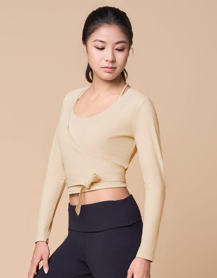Ribbed Wrap Front Long Sleeve Top Long Sleeve Her own words SPORTS Angora S 
