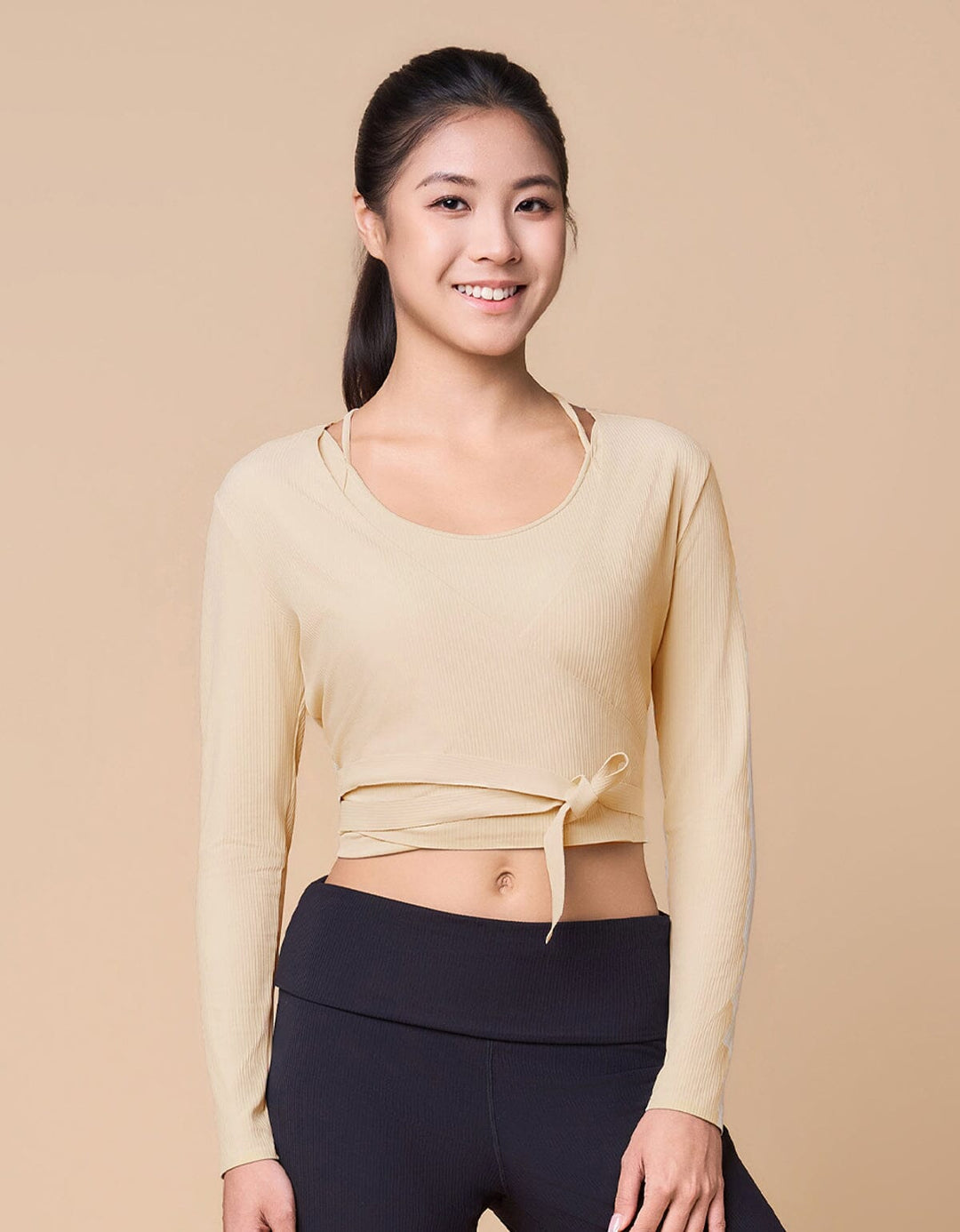 Ribbed Wrap Front Long Sleeve Top Long Sleeve Her own words SPORTS 