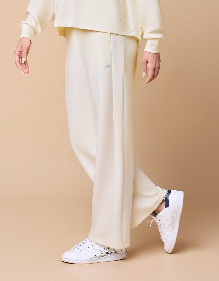 High Waist Straight Leg Full Length Pants Wide Leg Her own words SPORTS Antique White XS 