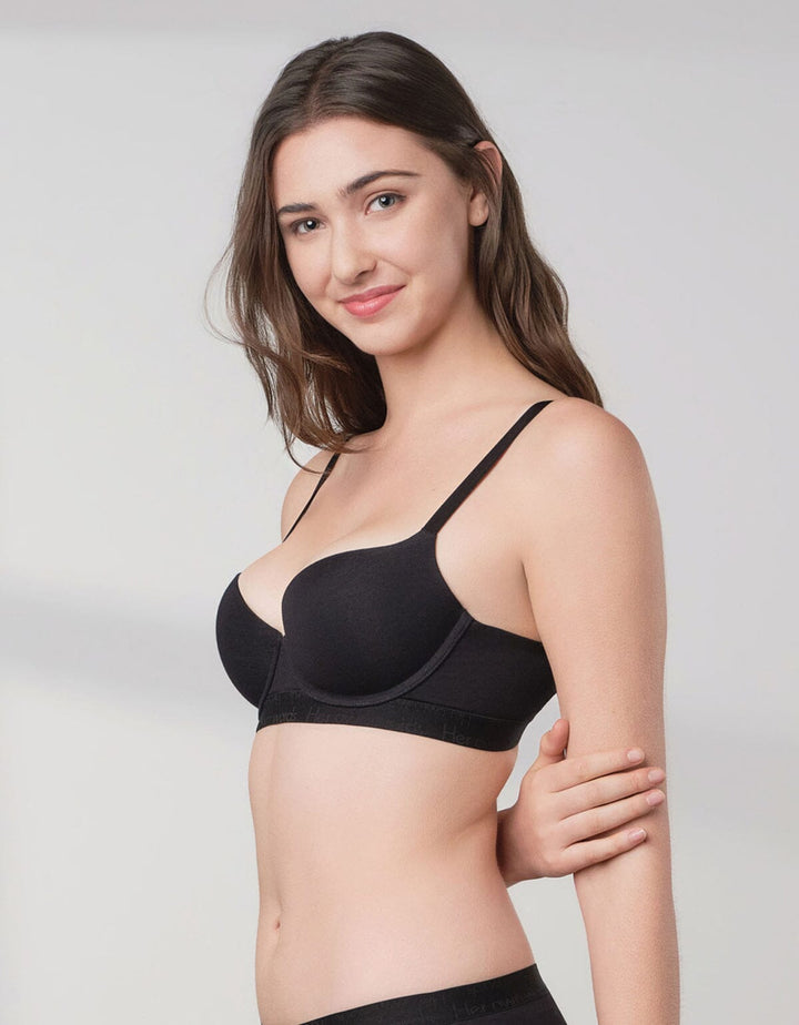 Cotton Modal Balconette Light Push Up Bra Bra Her own words Black 70B 