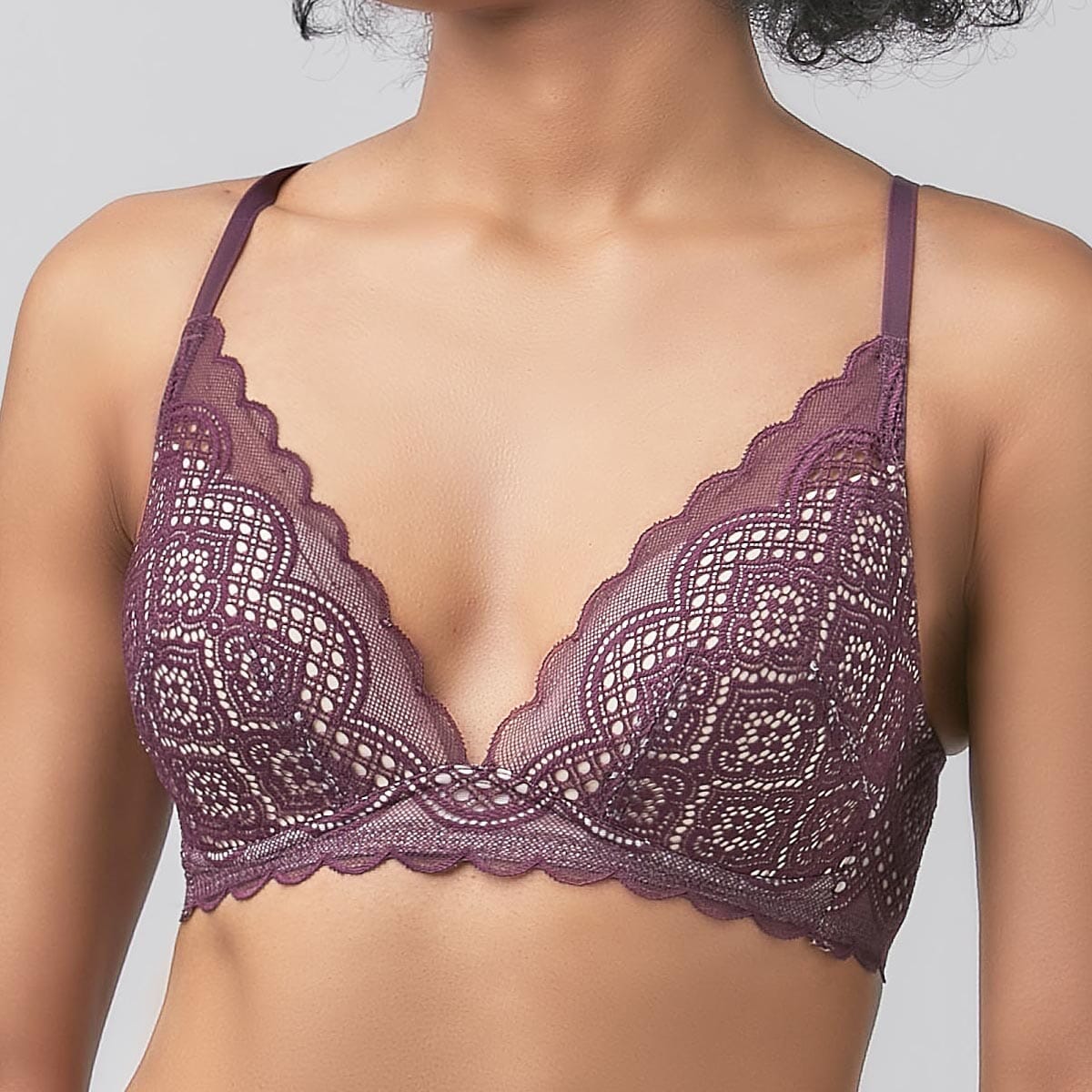 Solution Non Wired Full Coverage Lace Bra Bra Her Own Words Blackberry Wine x Champagne 70B 