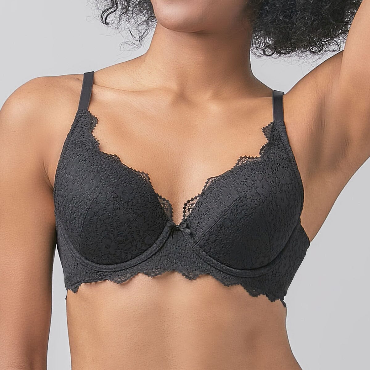 Solution Soft Touch Full Coverage Lightly Lined Lace Bra Bra Her Own Words Black 75C 