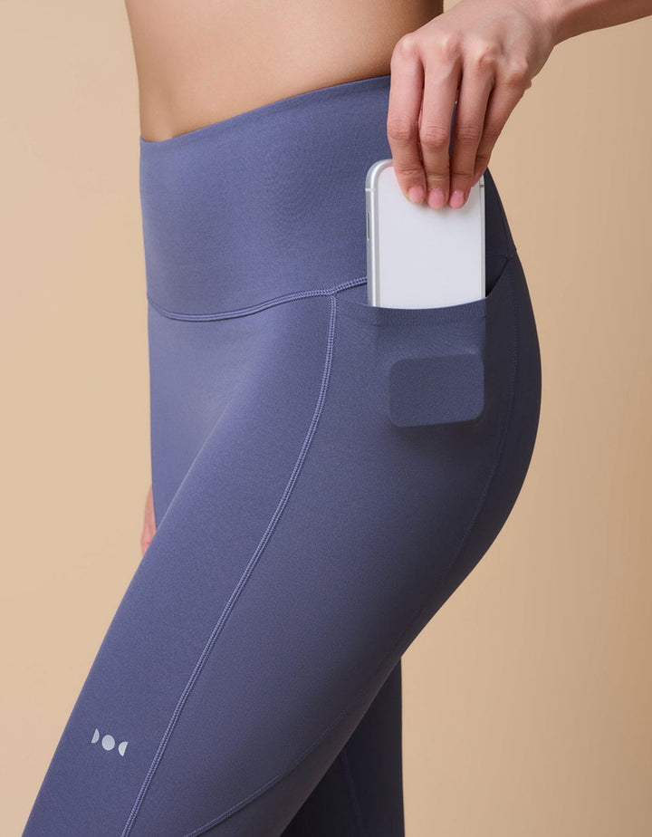 HOW-CONTROLLED High Waist Side Pocket Full Length Leggings Leggings Her own words SPORTS Blue Indigo S- 