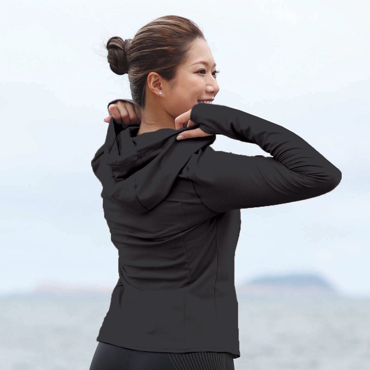 HOW- EFFORTLESS Yoga Slim Fit Long Sleeve Hoodie Tops Her own words SPORTS Black XS