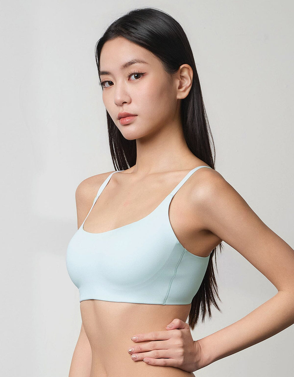 A model is wearing blue Soft Flexi Square Neck Non Wired Bra Bra 