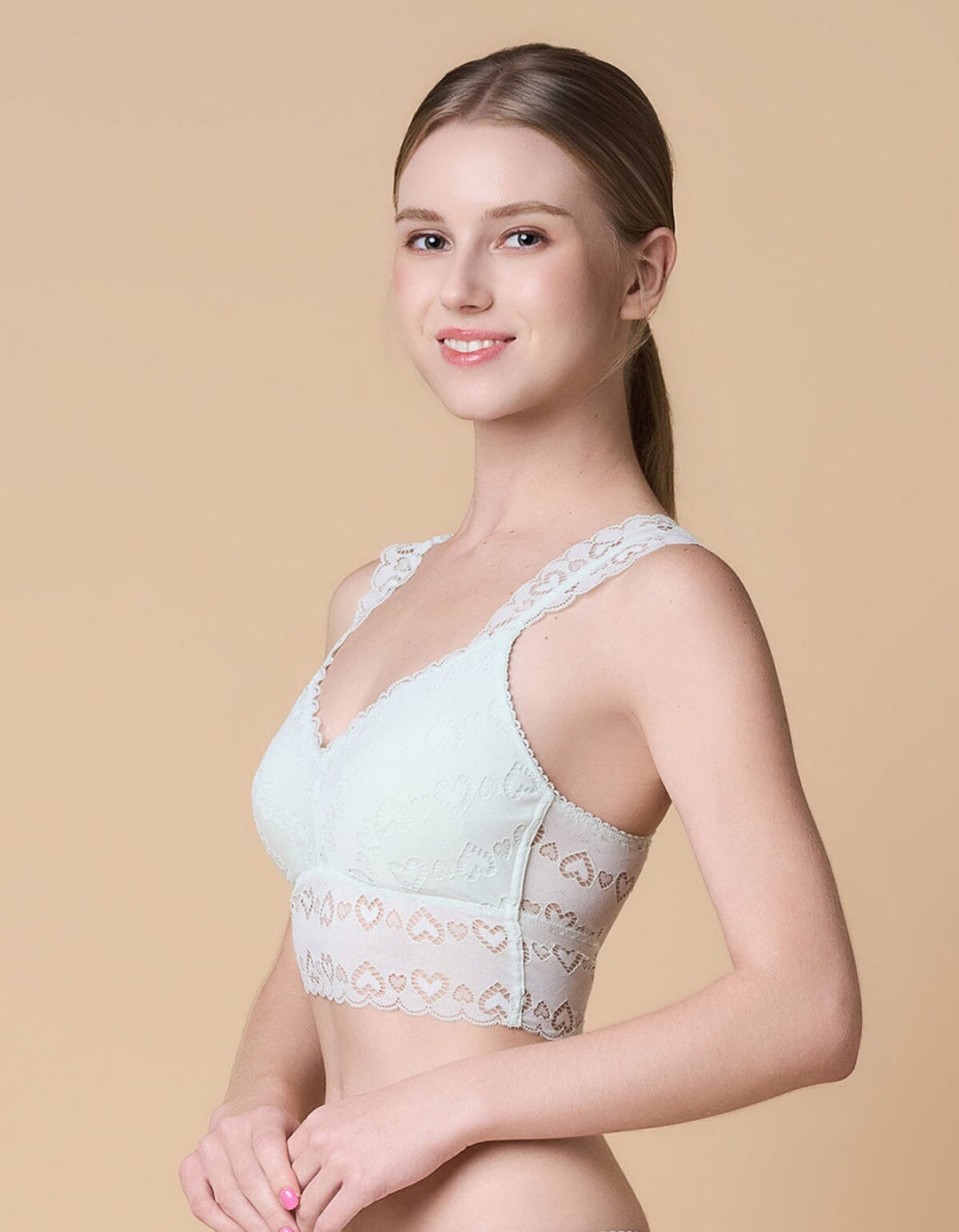 STYLIST Longline Triangle Lace Bra Top Bra Her own words Hushed Green XS (70A-B) 