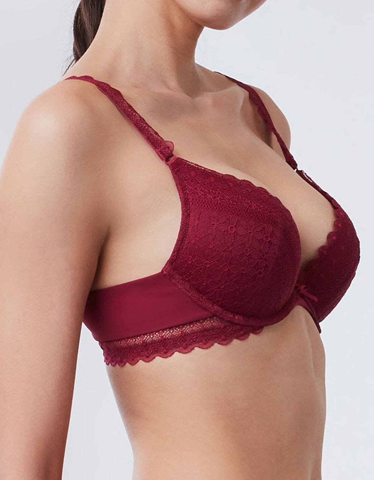 STYLIST Airy Plunge Push Up Lace Bra Bra Her own words Red Plum 70A