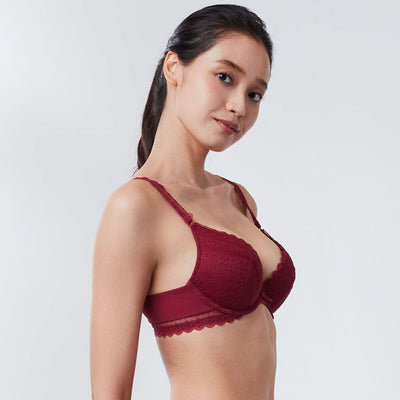Stylist Airy Plunge Push Up Lace Bra Bra Her Own Words Red Plum 70A 
