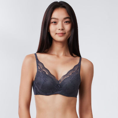 Sustainable REherbafoam™ Plunge Push Up Lace Bra Bra Her Own Words Magnet Grey 70A 