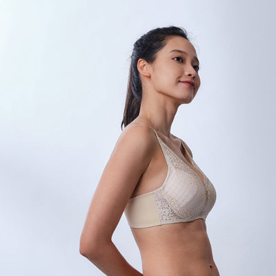Sustainable REherbafoam™ Plunge Push Up Lace Bra Bra Her Own Words Oyster Gray 70A 