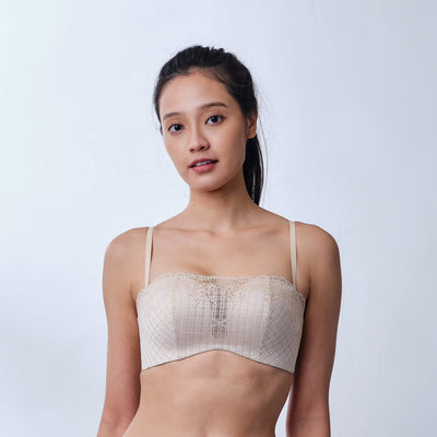 Sustainable REherbafoam™ Strapless Push Up Lace Bra Bra Her Own Words Oyster Gray 70A 