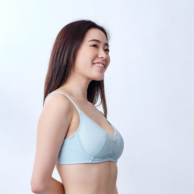 Solution Ti-Wire REmarshMallowPad™ W-Shape Support Lightly Lined Lace Bra Bra Shape Support Lightly Lined Lace Bra Pale Blue 70B 