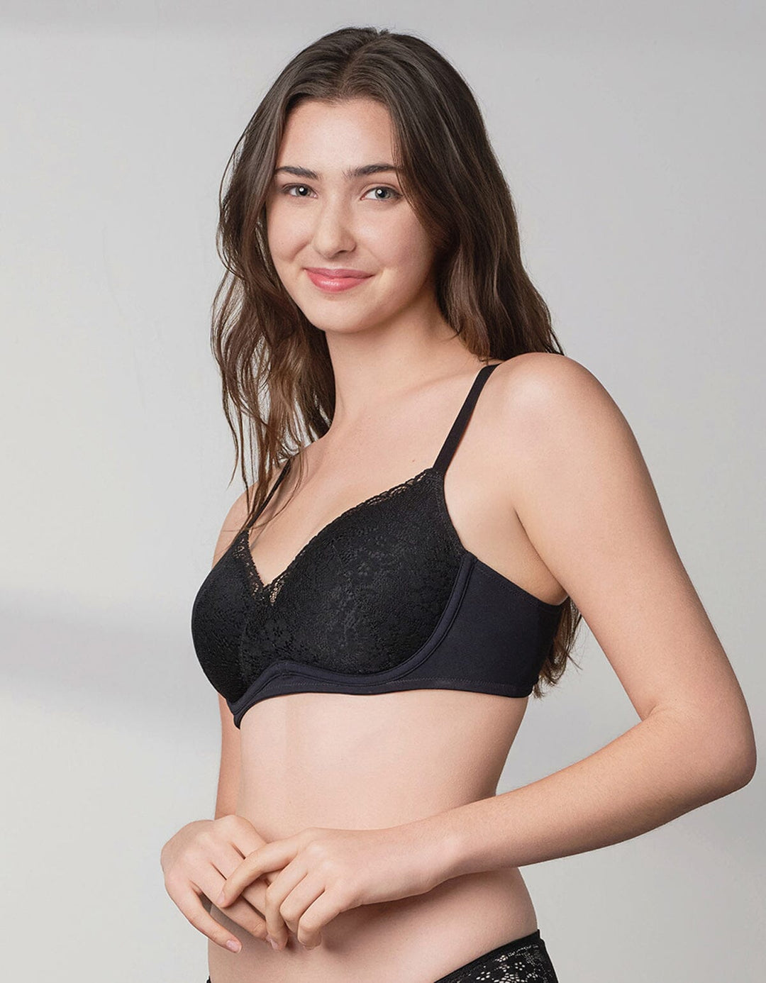 SOLUTION Lightly Lined W-Wired Lace Bra Bra Her own words Black 70B 