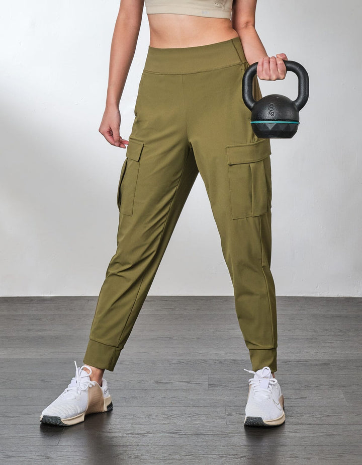HOW-STAYDRY Mid Waist Full Length Quick Dry Cargo Jogger Jogger Her own words SPORTS New Military Olive S 
