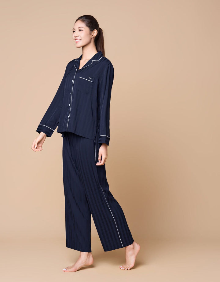 Jacquard Woven Satin Pajamas Set Homewear Her own words Regal Indigo S 