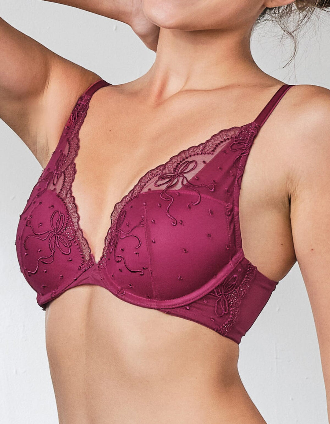 STYLIST Soft Touch Plunge Lightly Lined Lace Bra Bra Her own words Red Plum 70B 
