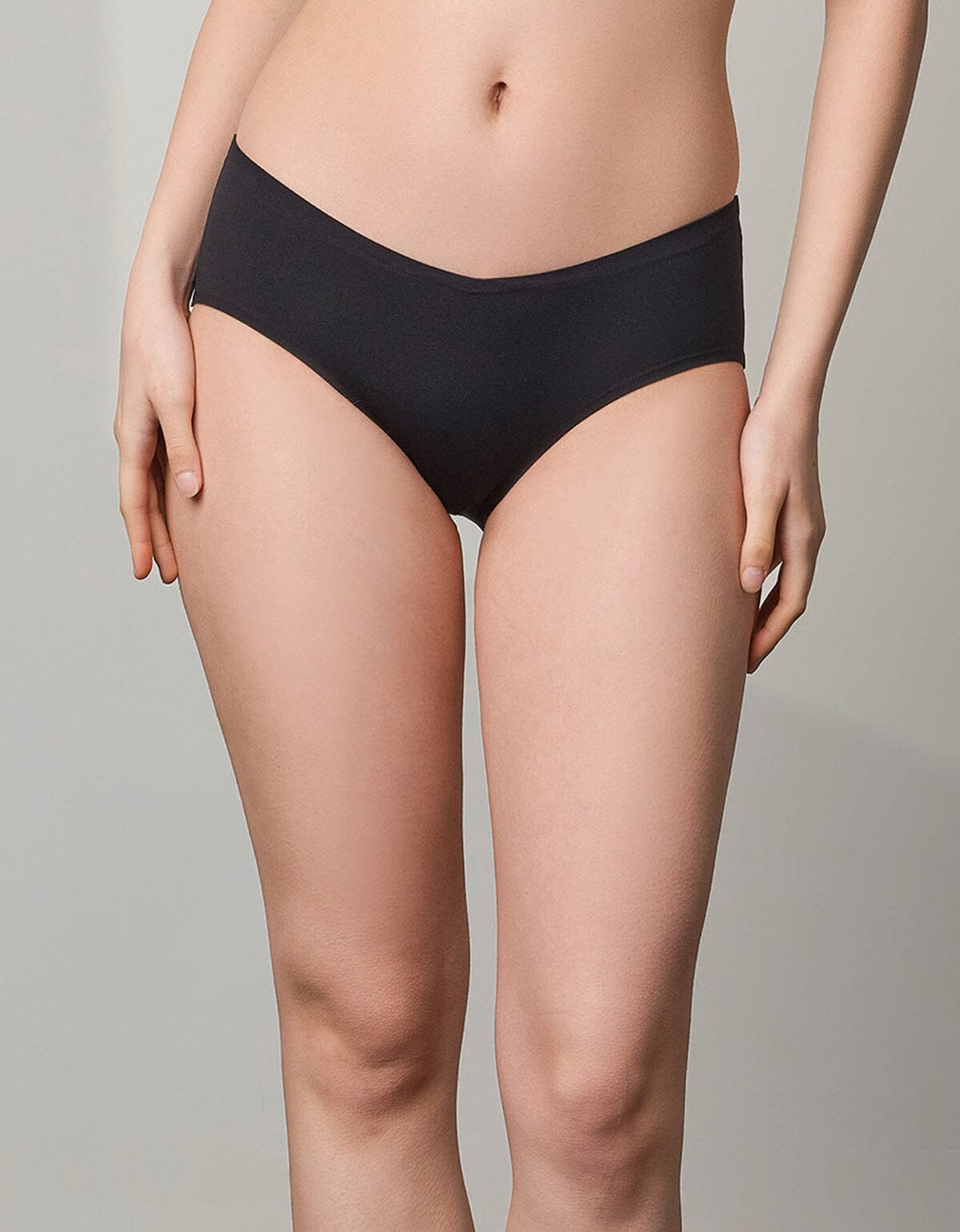 A model is wearing black Soft Flexi  V Waistband Hipster Panty Panty 