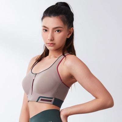 Sports Max UV Protection Zero Bounce High-Impact Zip-Front Sports Bra Sports Bra Her own words SPORTS Light Taupe x New Burgundy x Scarab 70B 