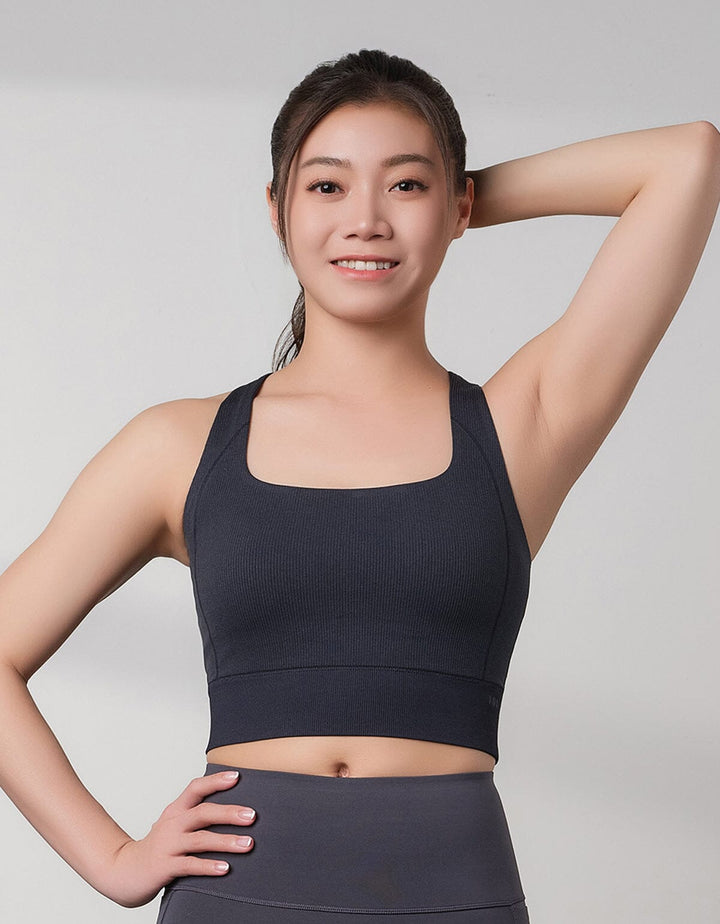 Seamless Knit Ribed Square Neck Medium Impact Longline Sports Bra Medium Impact Her own words SPORTS 